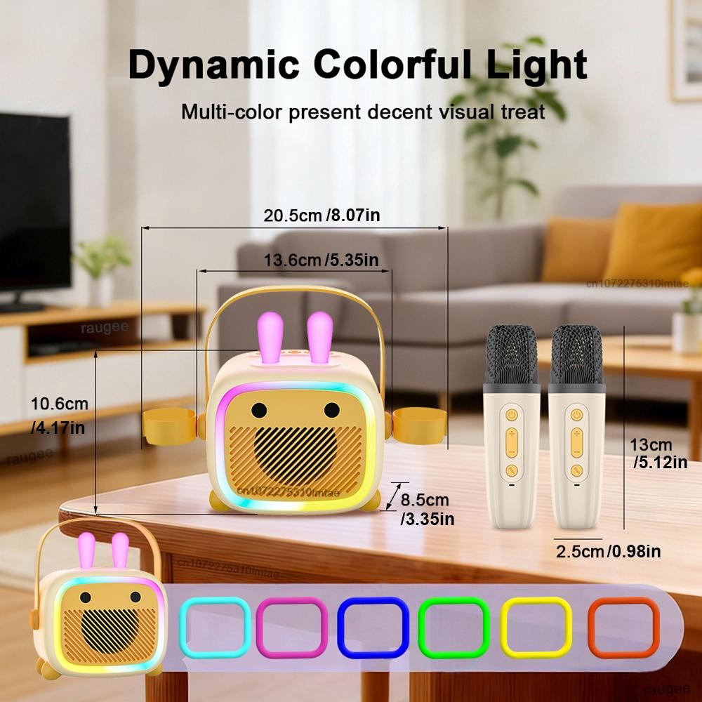 Wireless Karaoke Speaker with 2 Microphones, Portable Bluetooth-compatible Speaker with LED Light, Wireless Speaker for Home Party & Family Fun