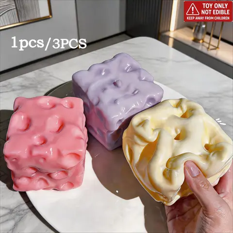 Fully Moldable Non-Rebound Petroleum Jelly-Filled Cheese Squishy Stress Ball, Giant 5.5 cm & 7 cm Soft Gel Cheese Block for ASMR Relaxation Viral Fidget Gift for Anxiety Relief, Decompression Squishy Anxiety Squishies, Squishy Fidgets