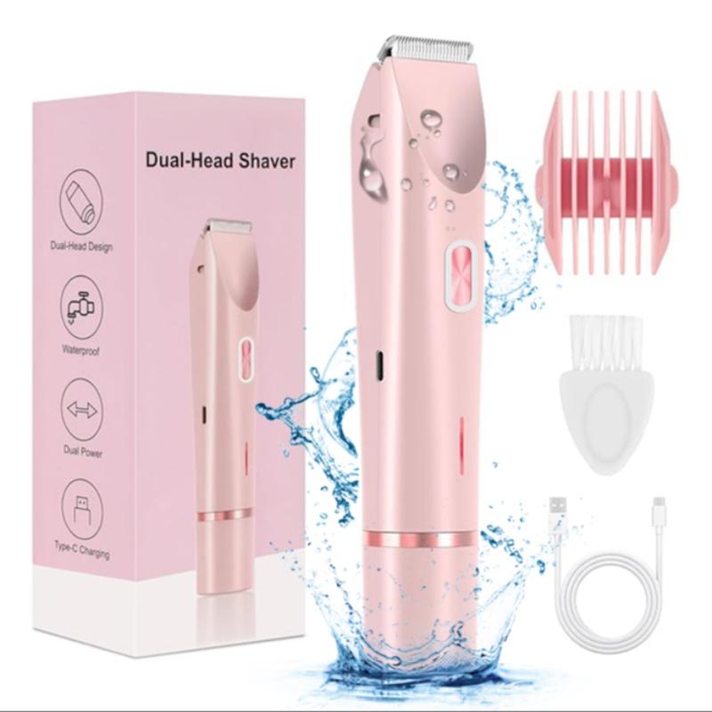 2-in-1 Bikini Trimmer for Women, Cordless Charging Trimmer, Wireless Hair Trimmer, Electric Shaver and Razor Rechargeable Body and Facial Epilator, Dual Heads for Painless Trimming of Pubic Hair and Legs, IPX7 Waterproof, Christmas Gift New Year Gift