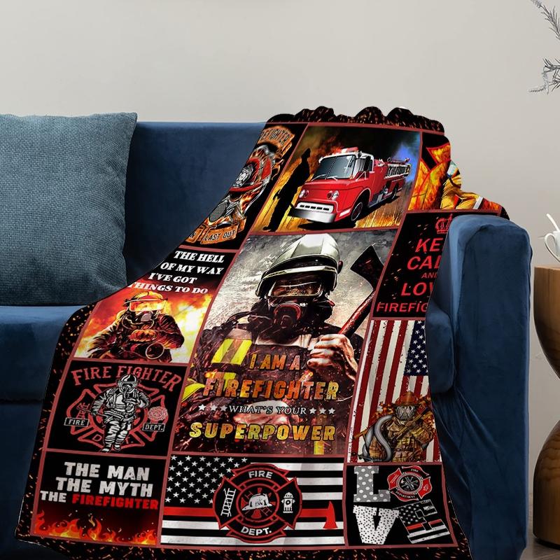 Firefighter Pattern Blanket, 1 Count Firefighter Themed Blanket, Soft Warm Throw Blanket, Air-conditioned Room Blanket, Warm Nap Blanket for Home