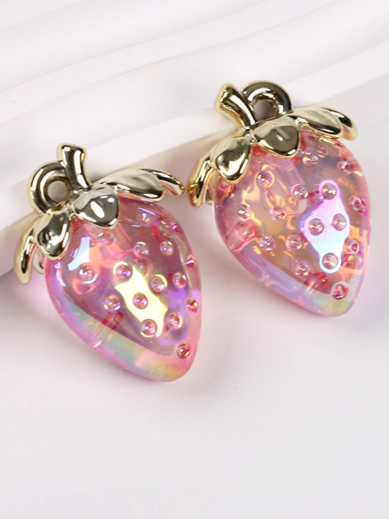 2pcs Transparent Acrylic Strawberry Pendant, DIY Hair Accessories, Phone Chain, Bracelet, Necklace, Keychain, Christmas Gift