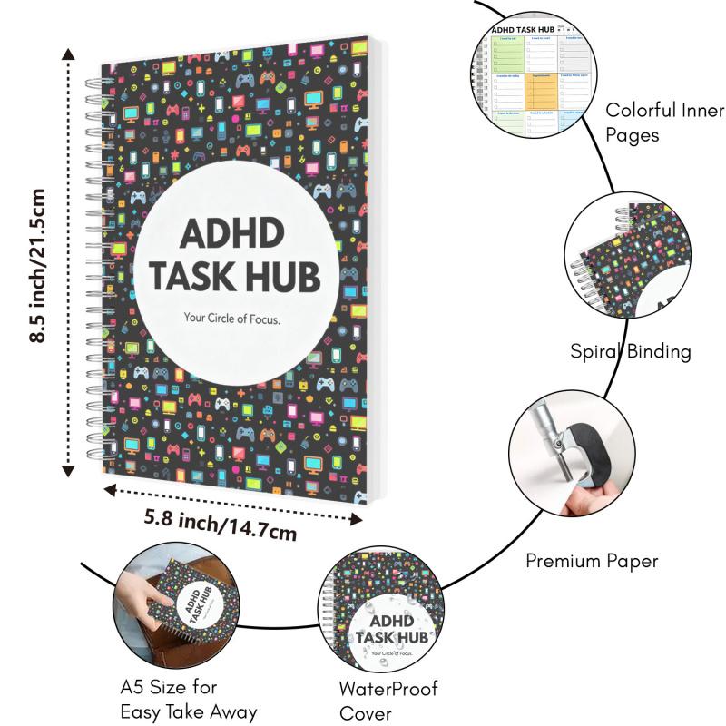 ADHD Schedule - Time Management Notepad for Adults with ADHD, Simplify Your Day with Categorized Checklists for Calls, Emails & Tasks, A5, 108 Pages, Lay-Flat Twin-Wire Binding, Productivity Planner