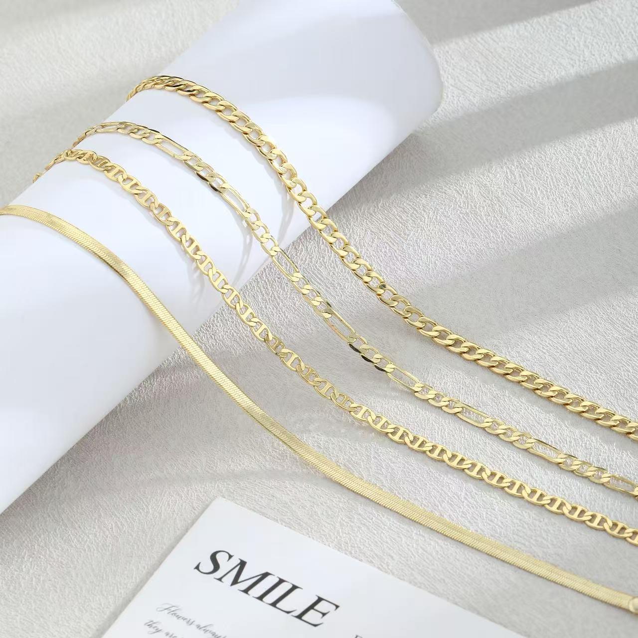 TASISO 14k Gold Plated Layered Anklet Set Waterproof Herringbone Paperclip Beaded Figaro Cuban Chain 4 Pieces Womens Gold Ankle Bracelet Beach Stackable Anklet Bracelet Jewelry Gifts for Women