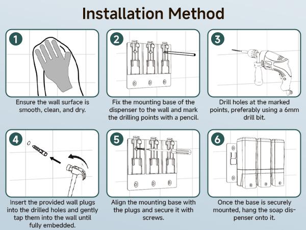 Glumzrk Shampoo and Conditioner Dispenser 3 Chamber No Drill Shampoo Dispenser for Shower Wall Mounted Shower Soap Dispenser 3 * 500ml Refillable Shower Dispenser for Bathroom Hotel