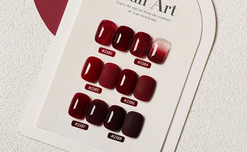 GAOY Red Collection Gel Nail Polish Set, 6 Colors Burgundy Cherry Dark Red Jelly Glitter Soak Off UV Light Cure Gel Polish Kit for Salon and Nail Art DIY at Home