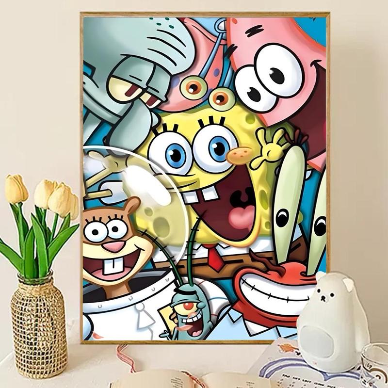 Animated Cartoon S-Sponge-Bob Poster Sticky Wall Art Printing Waterproof Modern Aesthetic Home Living Bedroom Decor Trendy Room Decoration Gift Durable High Quality