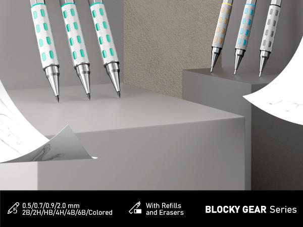 Nicpro Blocky Gear Art Mechanical Pencil Set with Case, 36PACK Metal Mechanical Pencils 0.5, 0.7, 0.9mm & 2mm Lead Holder for Drawing Sketching with 20 Tubes (6B 4B 2B HB 2H 4H Colors) Lead Refills