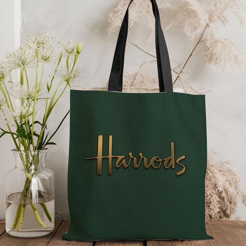 London L-Harrods Knightsbridge Storage Bags Canvas Double-Sided Print Black and White Tote Bag Large Capacity Shoulder Students Festive Fashion Eco Outdoor Picnic Travel High Quality Shopping Bag Machine Washable