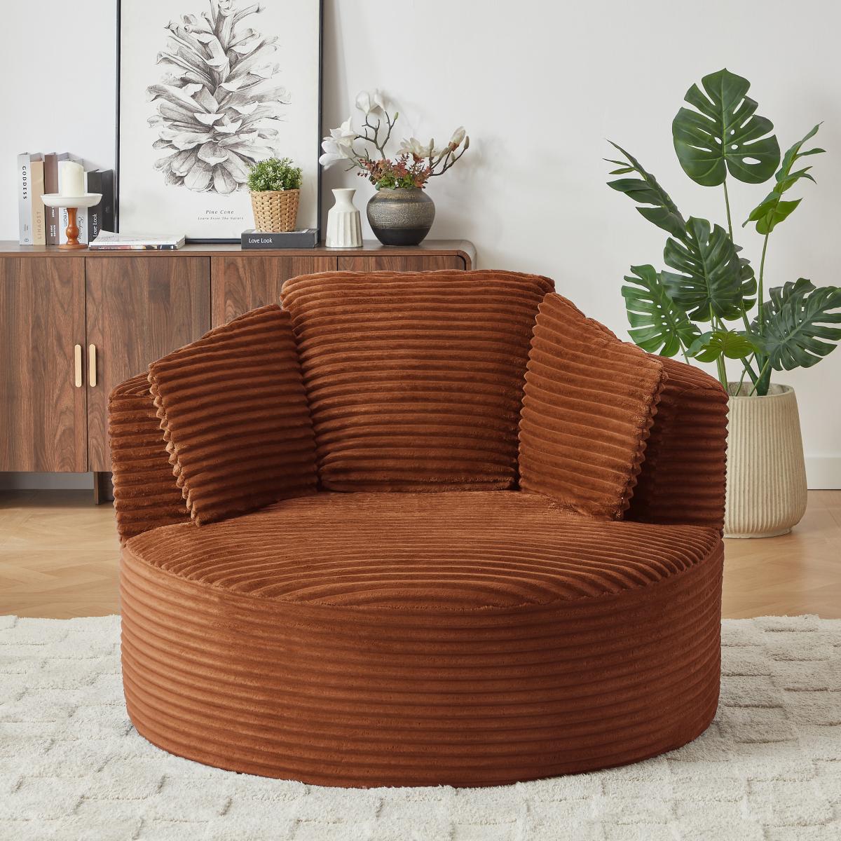 Compressible Corduroy Round Chair with Cushioned Backrest - Modern Comfort Seating for Living Room,Office,Apartment(no swivel)