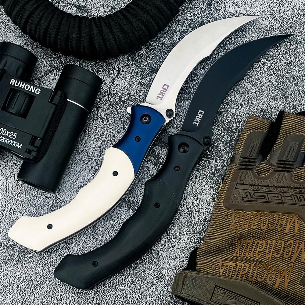 Two colored 7471 best-selling folding knives, featuring 8Cr13Mov steel blades and handles crafted from ebony wood and resin. Portable, practical pocket knives, Survival tools, ideal for outdoor camping, hiking, fishing