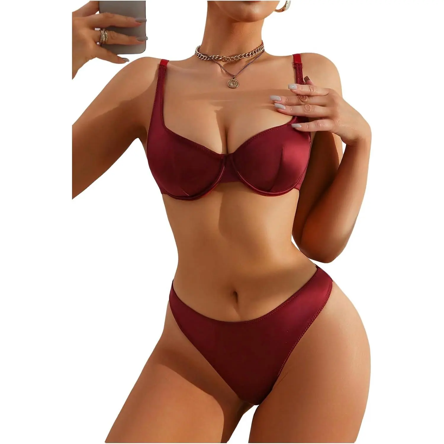 Women's 2 Piece Satin Lingerie Set Sexy Silk Bra and Panty Sets | Push Up, Underwire, Mid Rise, Date Nights, Wedding Nights, Valentine'S Day, Honeymoon