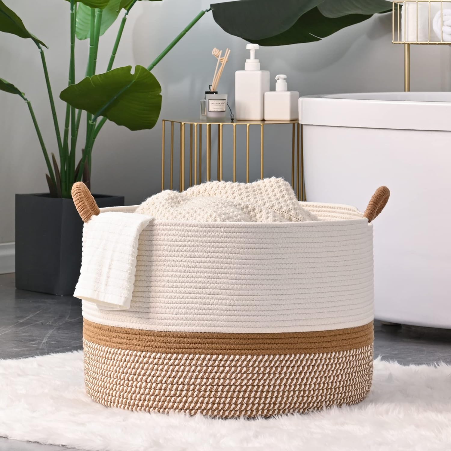 Large Blanket Basket (20"x13"),Woven Baskets for storage Baby Laundry Hamper, Cotton Rope Blanket Basket for Living Room, Laundry, Nursery, Pillows, Baby Toy chest Large Blanket Basket (20"x13"),Woven Baskets for storage Baby Laundry Hamper, Cotton Rope Blanket Basket for Living Room, Laundry, Nursery, Pillows, Baby Toy chest