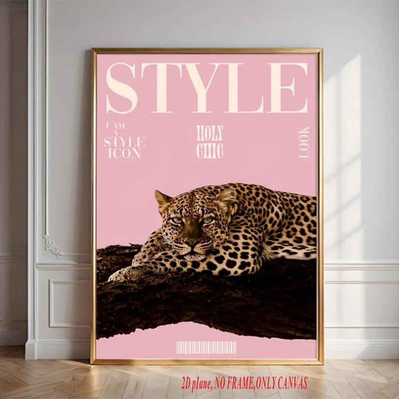 3-Piece Set, Fashionable Leopard Print with Cheetah Canvas Artwork, Pink Girls' Lucky 8 Ball Wall Art Poster, Modern Living Room Home Decor Gift, Frameless Canvas Print, 2D Flat Artwork