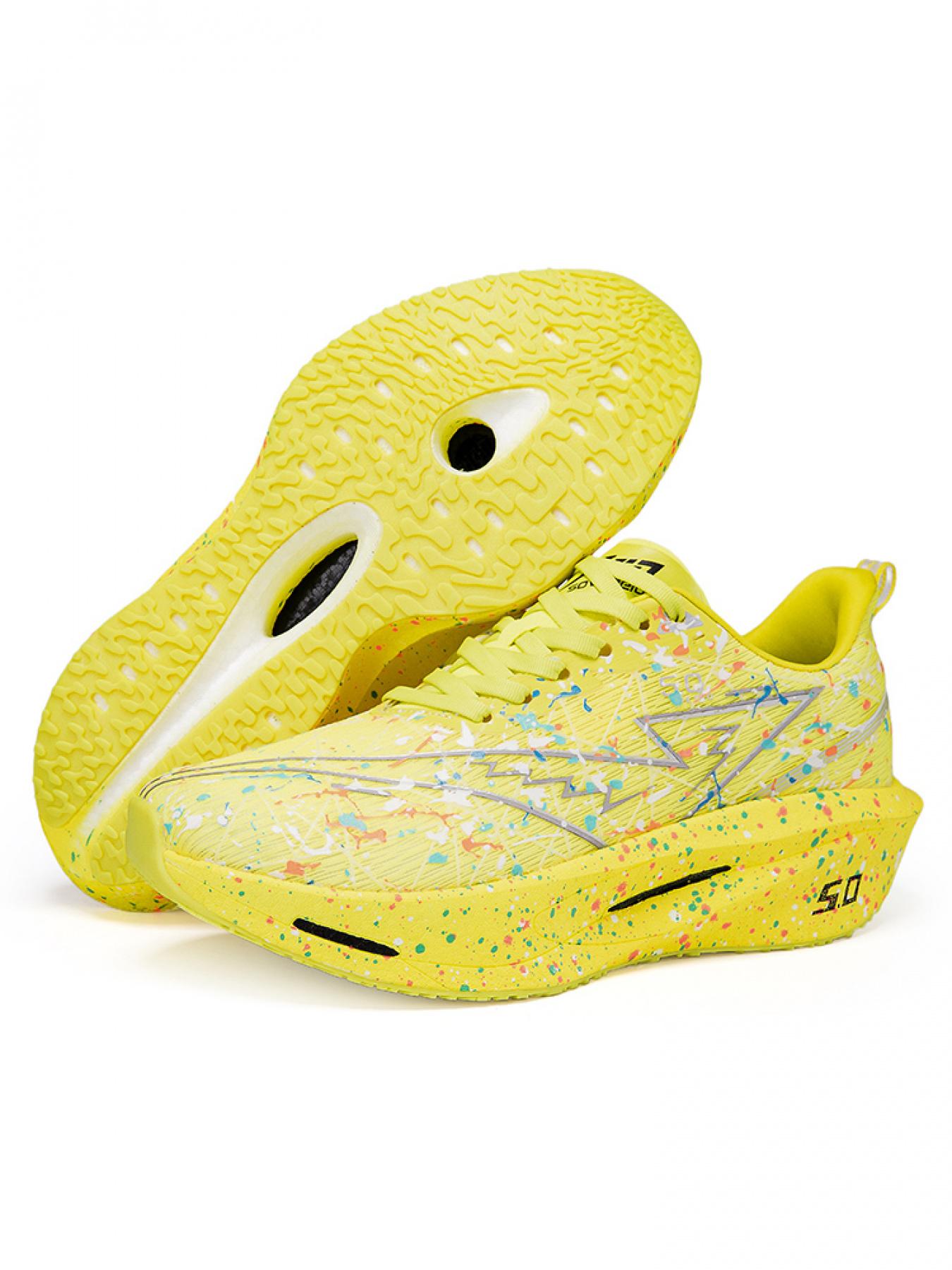 Unisex Teal-Orange Splatter Running Shoes: Carbon Plate Racing Design, Professional Running & Training Sneakers