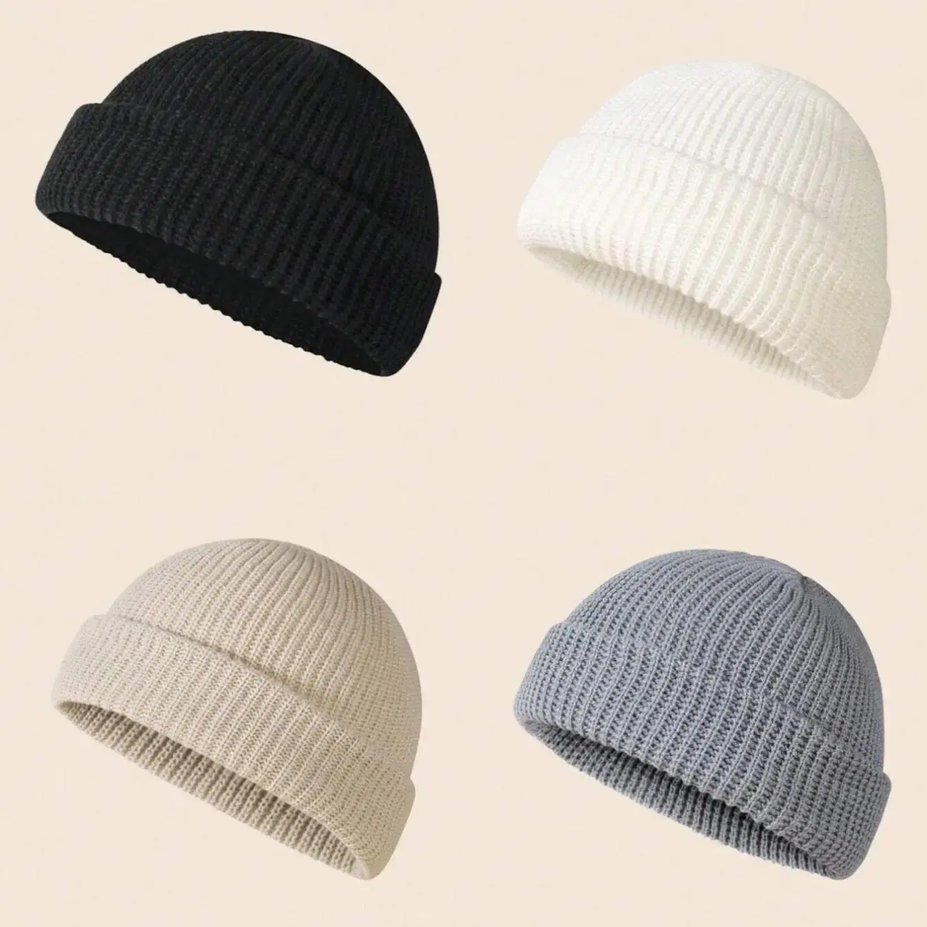 Men's Solid Color Beanie Set, Knit Style, Perfect for Fall & Winter Daily Wear, 4 Piece Pack, Casual Fashion Accessories