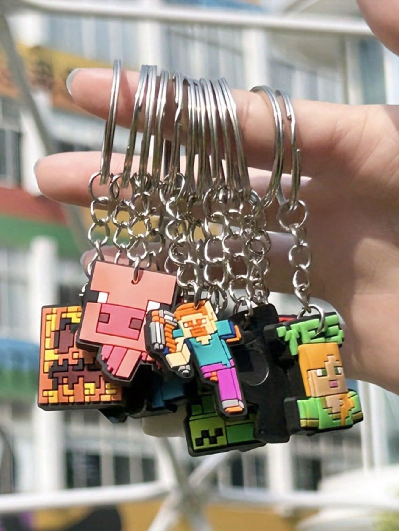 10pcs Pixel War Theme Birthday Party Gifts Soft Silicone Keychains, Steve Alex Creeper Characters, Backpack Pencil Case DIY Accessories