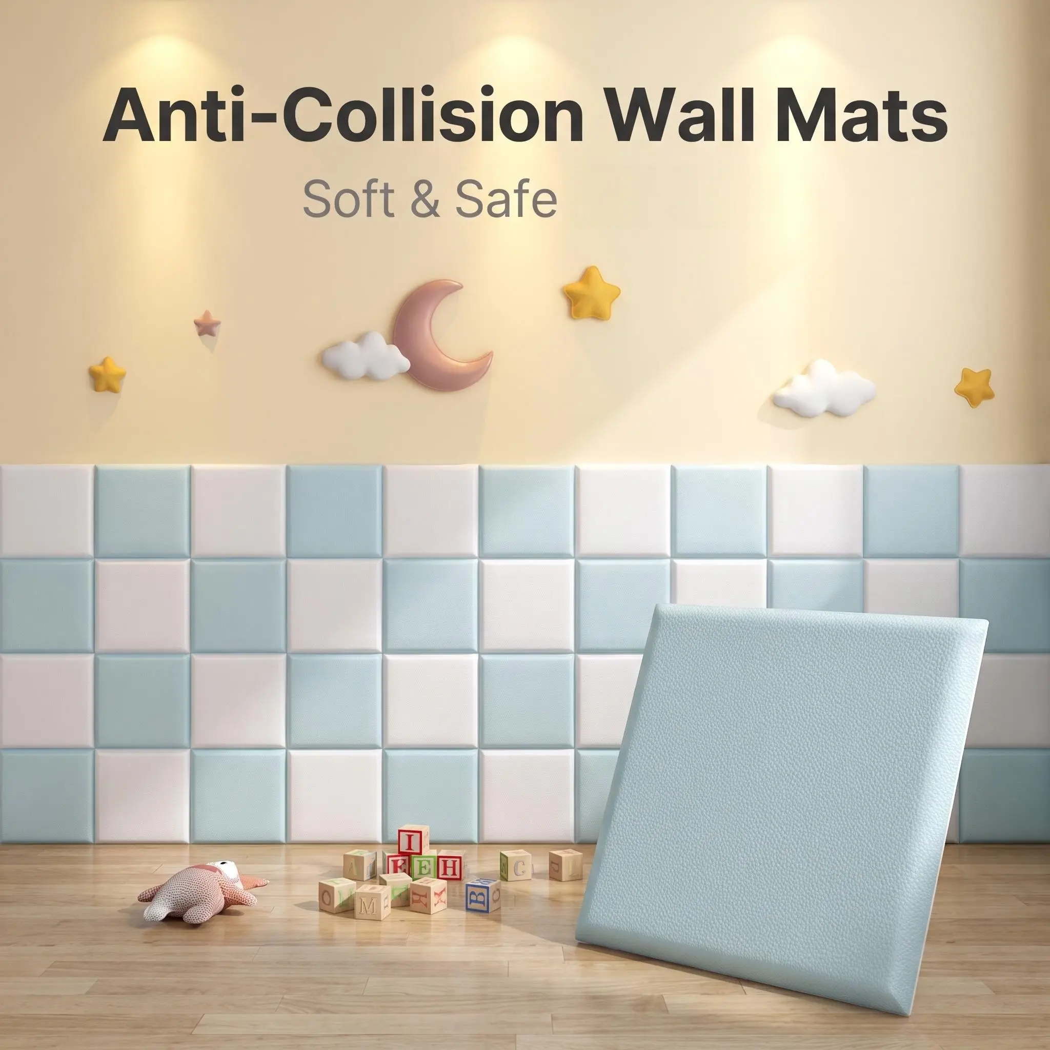 Self-Adhesive PU Anti-Collision Wall Stickers, 35x35cm 13mm Thick, Soft Wall Protector for Bedroom, Home Decor, Universal Use