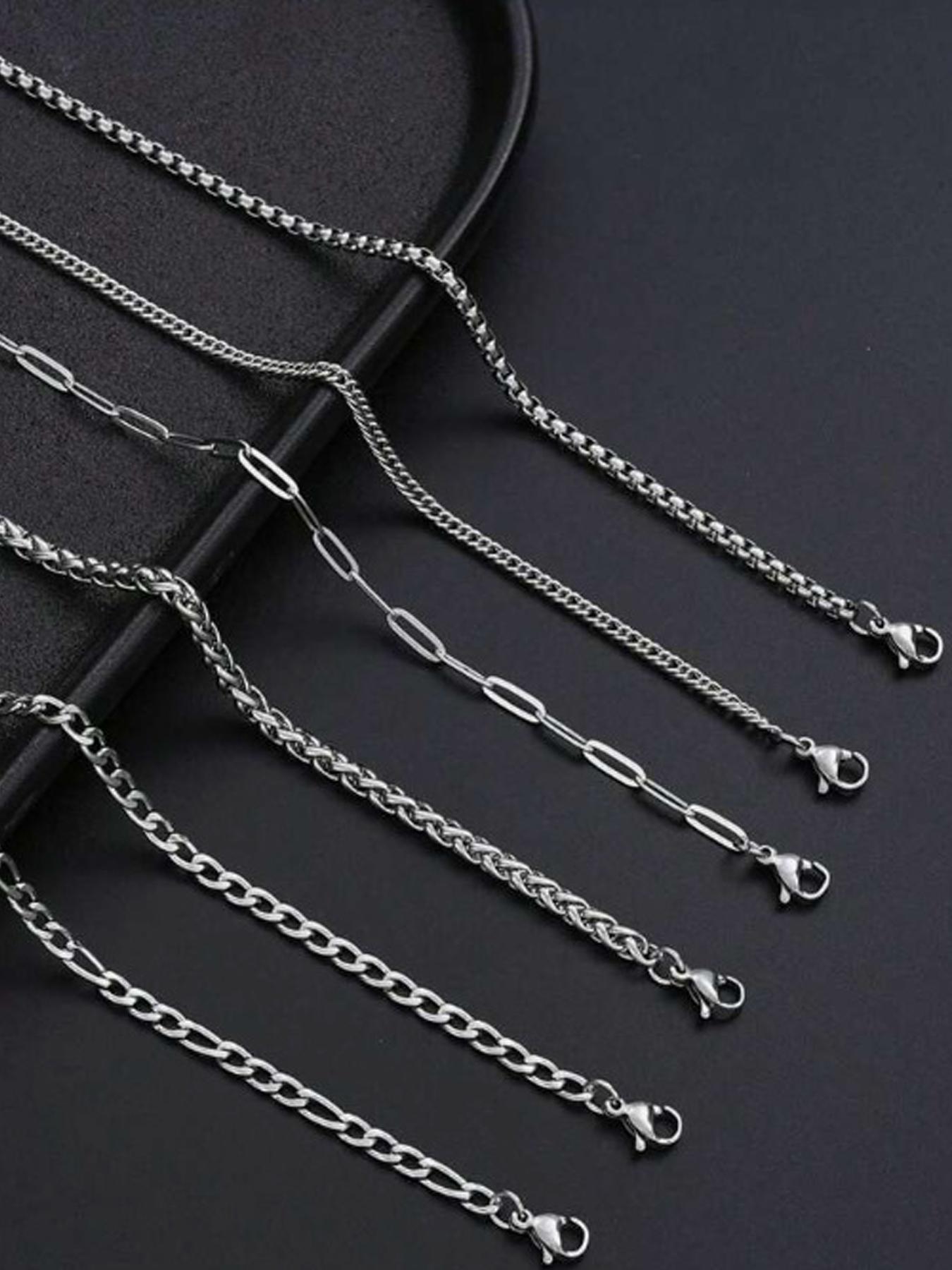 6-piece Set of Simple Stainless Steel Chain Metal Bracelet, Men's and Women's Fashion Trend Street Style Stacked Bracelet Set