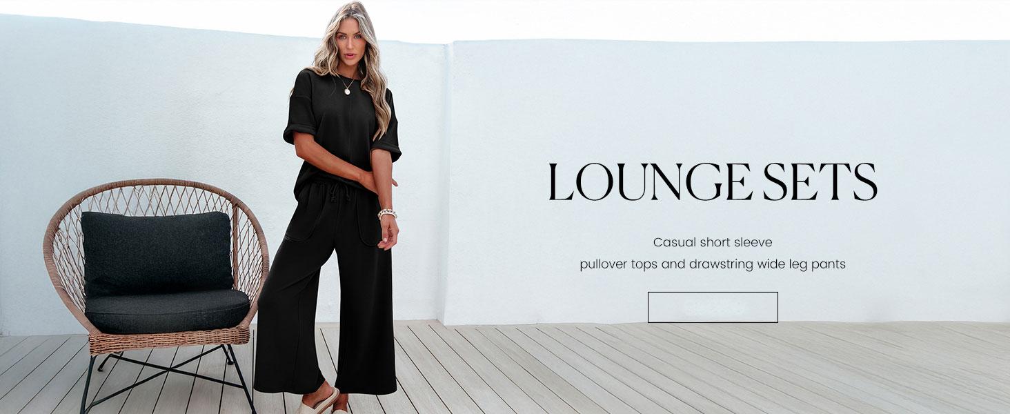 Naeduo Knitwear Set For Women 2-Piece Casual Versatile Set Short Sleeve Knit TopWide Leg Pants With Pockets