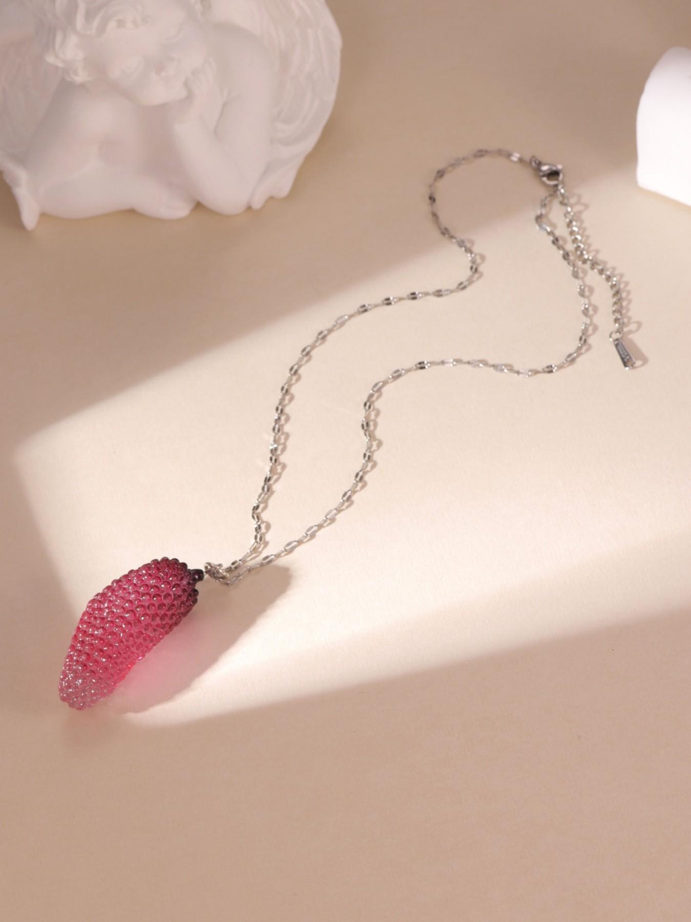 Edgy Girly 3D Fruit Shape Silver Necklace Lightweight Music Festival For Women