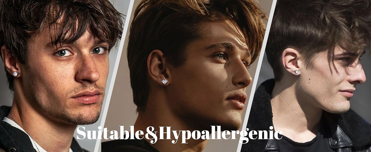 Cassieca 2 Pairs Stainless Steel Magnetic Stud Earrings for Men Women Non-piercing CZ 5-9MM CZ Hypoallergenic earrings  lovers