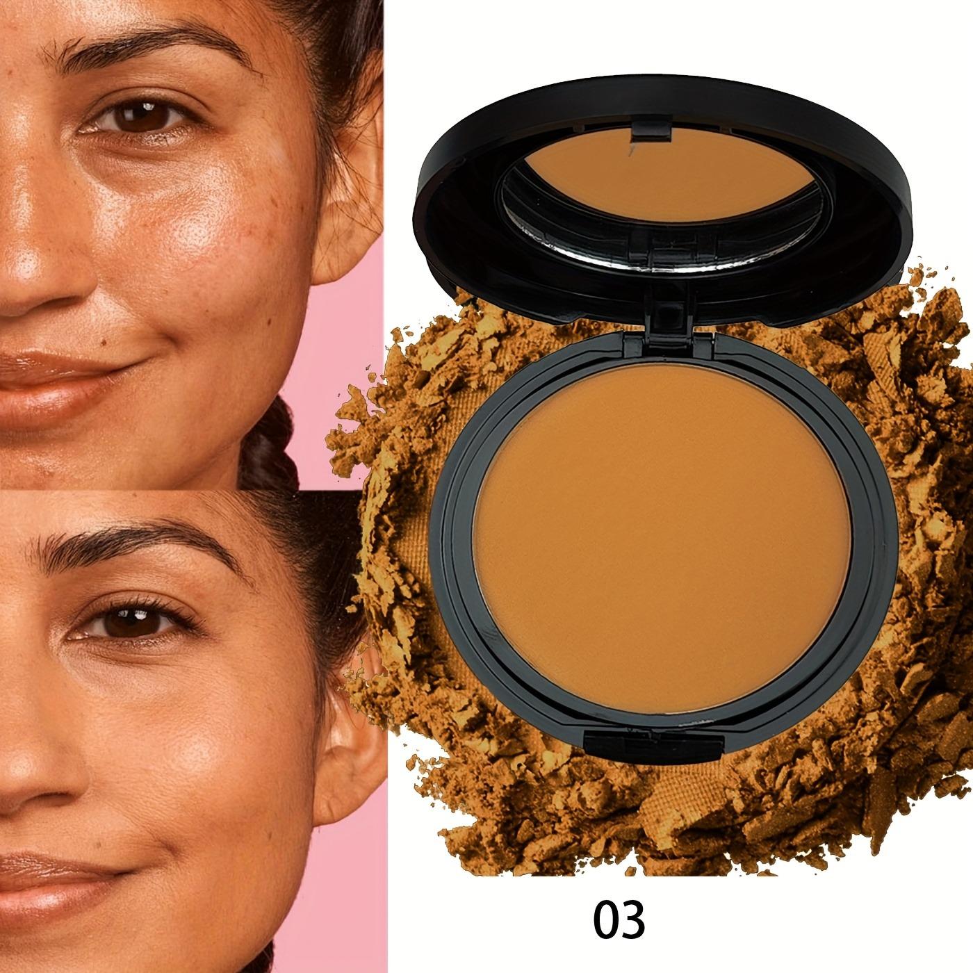 6 Color Deep Matte Setting Powder Foundation, Waterproof Full Coverage Makeup Face Pressed Powder with Sponge, Holiday Party Valentine's Day