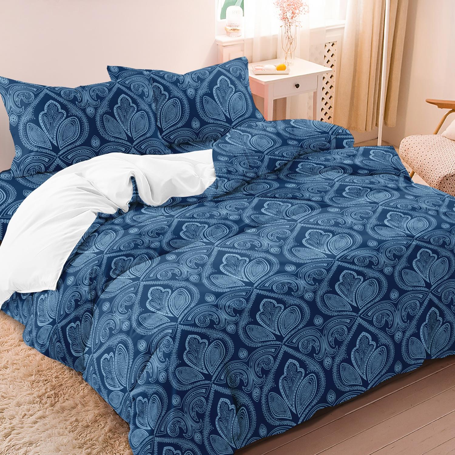 Mandala Floral Pattern Decorative Duvet Cover Set, 3 Counts/set Including 1 Duvet Cover & 2 Pillowcase without Filler, Soft Comfortable for Home Bedroom