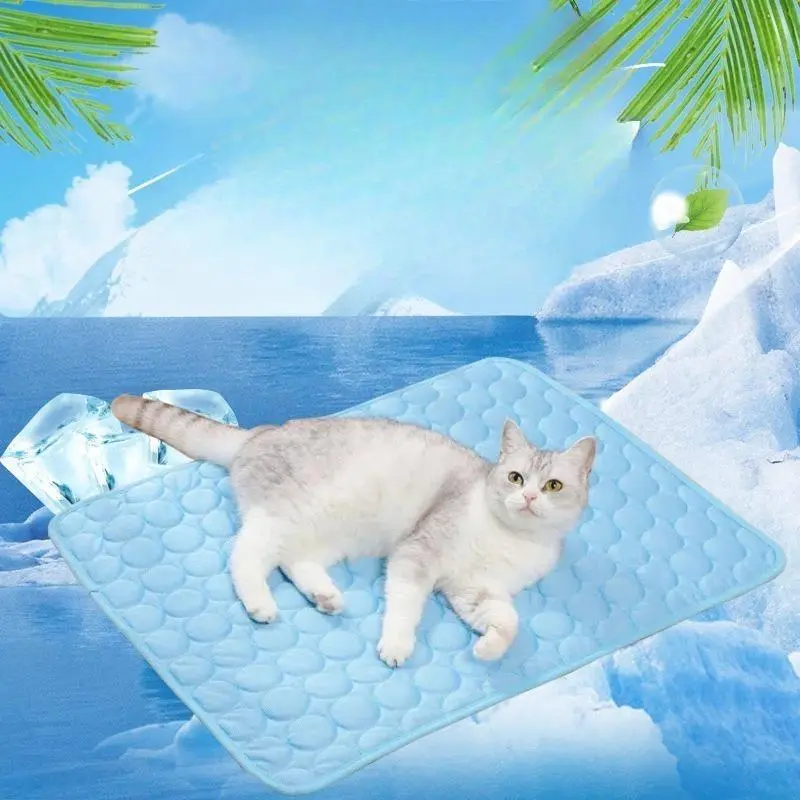 Self-Cooling Pet Mat, Rectangular Ice Silk Pad for Dogs and Cats, Waterproof and Foldable Cushion for Indoor or Travel Use, Heat Relief