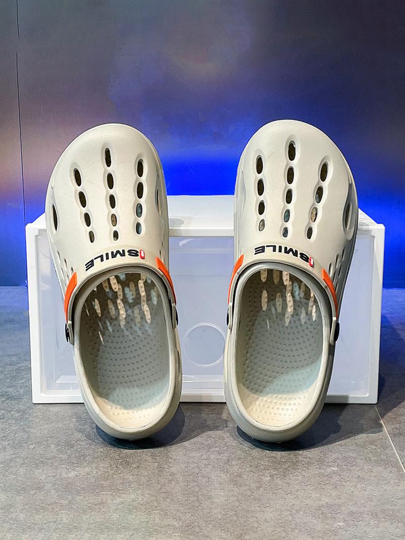 Men's Summer Casual Letter Pattern Clogs As Gift, Breathable Comfortable Clogs for Beach Party, Trendy Shoes for Indoor & Outdoor Wear