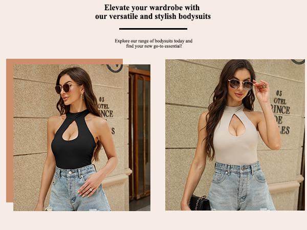CHYRII Women's Sexy Sleeveless Cutout Bodysuit-Slim Fit Casual Going Out Outfit Womenswear