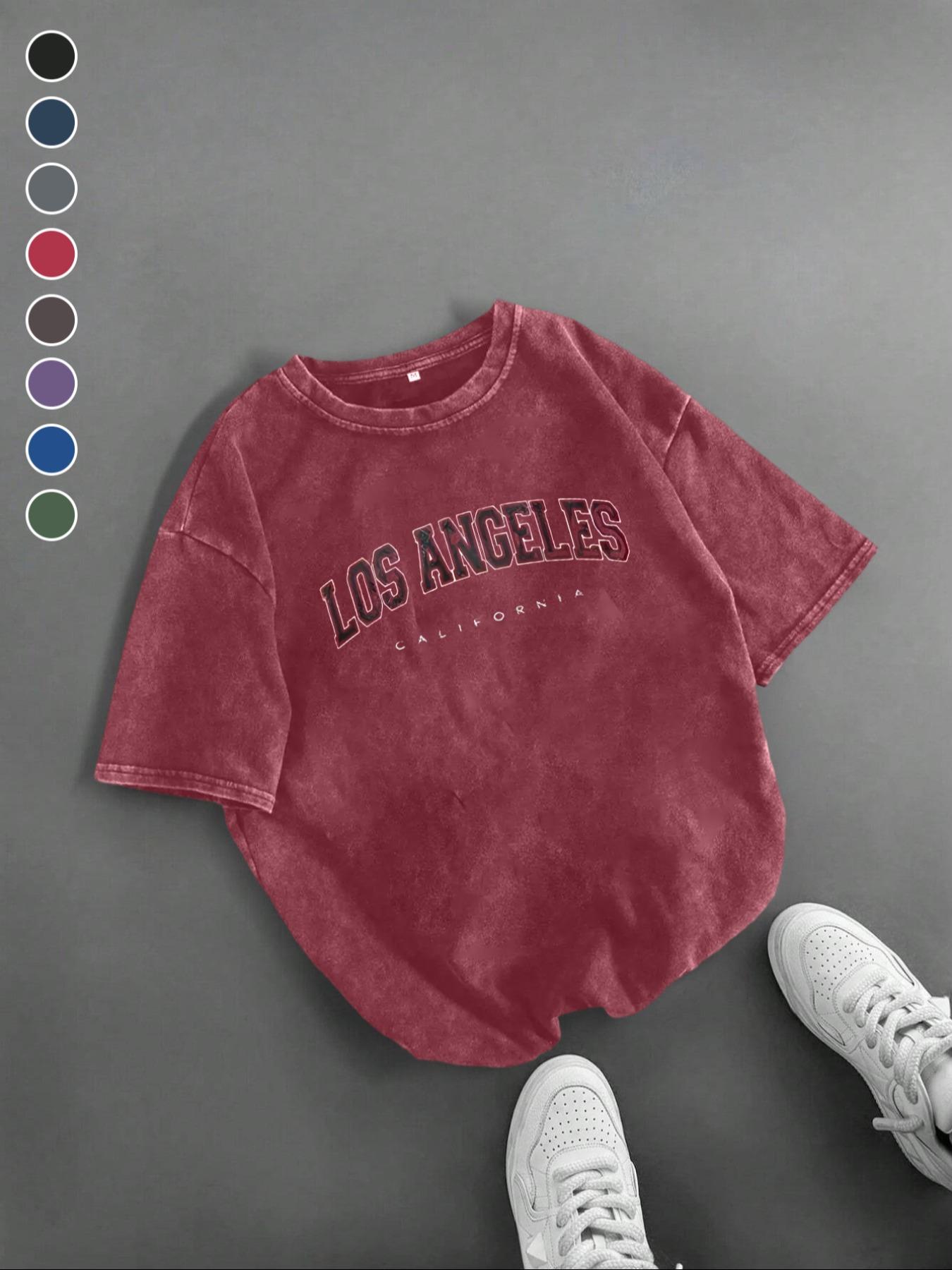 Men's Los Angeles Letter Print Short Sleeve Graphic Tee, Vintage Trendy Casual Round Neck T-shirt for Daily Wear, Men's Summer Outfit, Tops