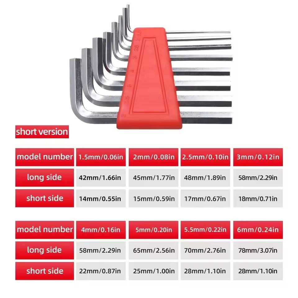 5/8/11 Pcs Metric Allen Wrench Set Inch Wrench L Wrench Keys Size Allen Key Short Arm Vehicle Repair Tool Set Home Hand Tools