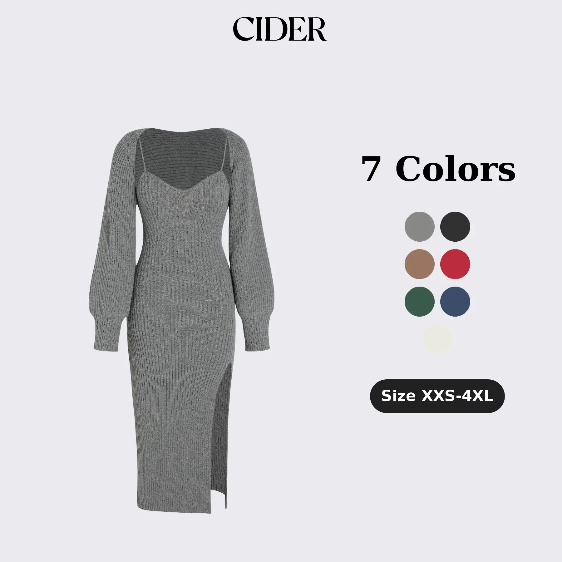 Cider Knit Solid Cami Split Midi Dress & Shrug Cider Knit Solid Cami Split Midi Dress & Shrug