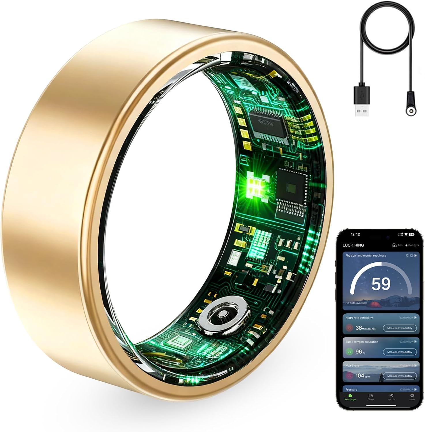 Smart Ring Fitness Tracker, Titanium Wireless Health Monitor with Heart Rate Tracking, Multi-Sensor Waterproof Device, App-Connected Wearable for Men and Women, Sizes 7-12