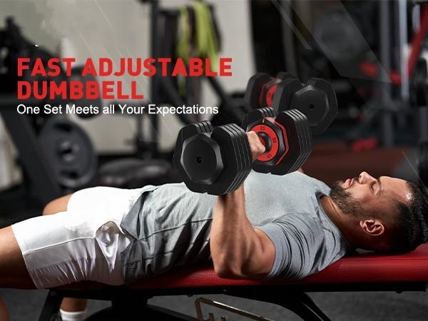 Adjustable Dumbbells set,5LB to 25LB Dumbbells for Home Gym Equipment 5 in1 Quickly Adjustable dumbbell set/single, Anti-Slip Handle for Full Body Workout