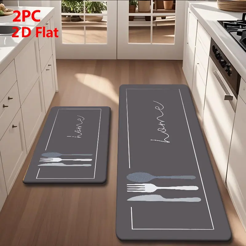 Kitchen Mat Set for floor 2/3 Piece, Dark Grey Cutlery Kitchen Rug with Decorative, Non Slip Kitchen Rugs and Mats for Kitchen, Entryway, Bathroom, Laundry Room, Hallway