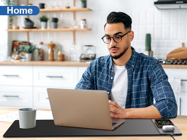 XXL Mouse Pad With Wireless Charging, 31.5"x15.8" Large Desk Mat for Laptop/Keyboard, Waterproof Smooth Surface, Non-Slip Base, Black office pc gaming mat 【Christmas】