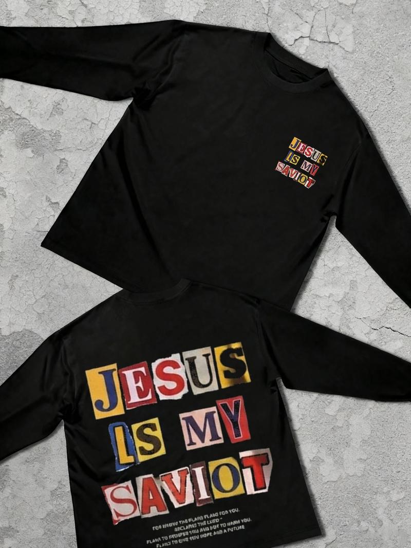 Unisex Letter Print Long Sleeve T-Shirt, Casual Fashion Comfortable Simple Design, Fitted Pure Color Tee for All Seasons