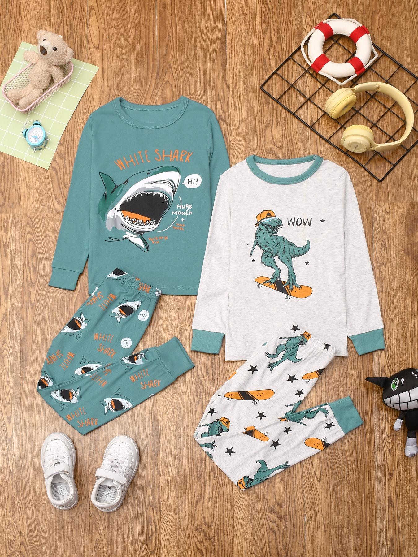 Boy's Fire Truck Print Top & Pants Loungewear Set, Casual Comfy Round Neck Long Sleeve Top & Trousers Pj Set, Boys Sleepwear for Fall, Pajama Sets, Pajamas, Pajama Outfit, Pyjama