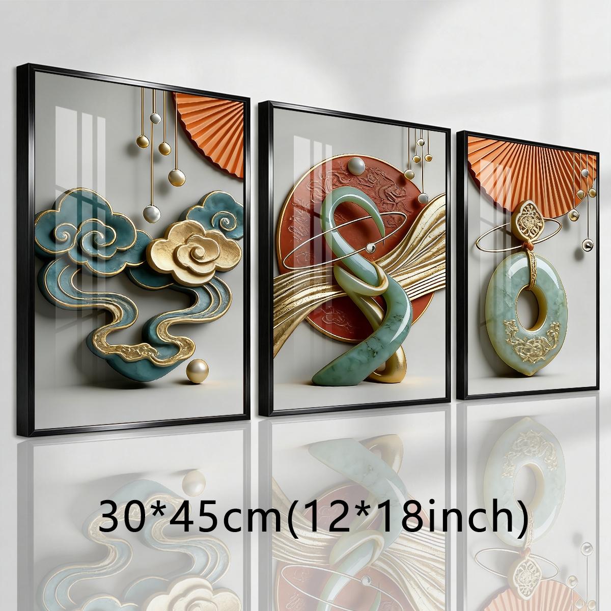 3 Counts Aluminum Alloy Framed Painting, Abstract Jade And Gold Art Sculpture Pictures, Home Decoration For Living Room, Bedroom, Office, Restaurant, Hallway Wall Decor, Odorless Print Artwork, Luxury Perfect Gift For Friends And Family