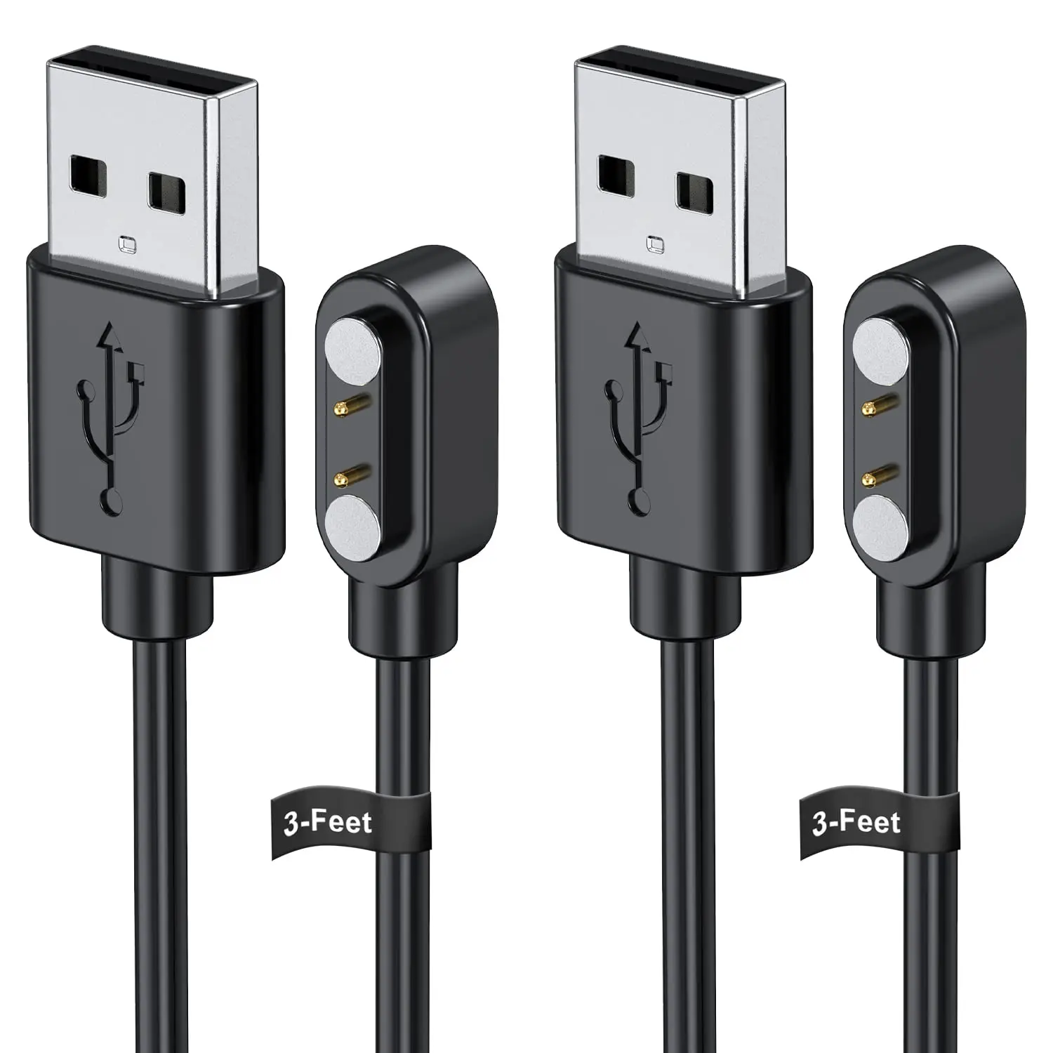 2-Pack 3ft Long ABS+PVC Watch Charger Cable with USB Port & Overprotection, Compatible with Letsfit Willful YAMAY VeryFitPro SW021 SW023 ID205L ID205U ID205S SW025 Uwatch 3S 3 2 2S, 3 Feet Long