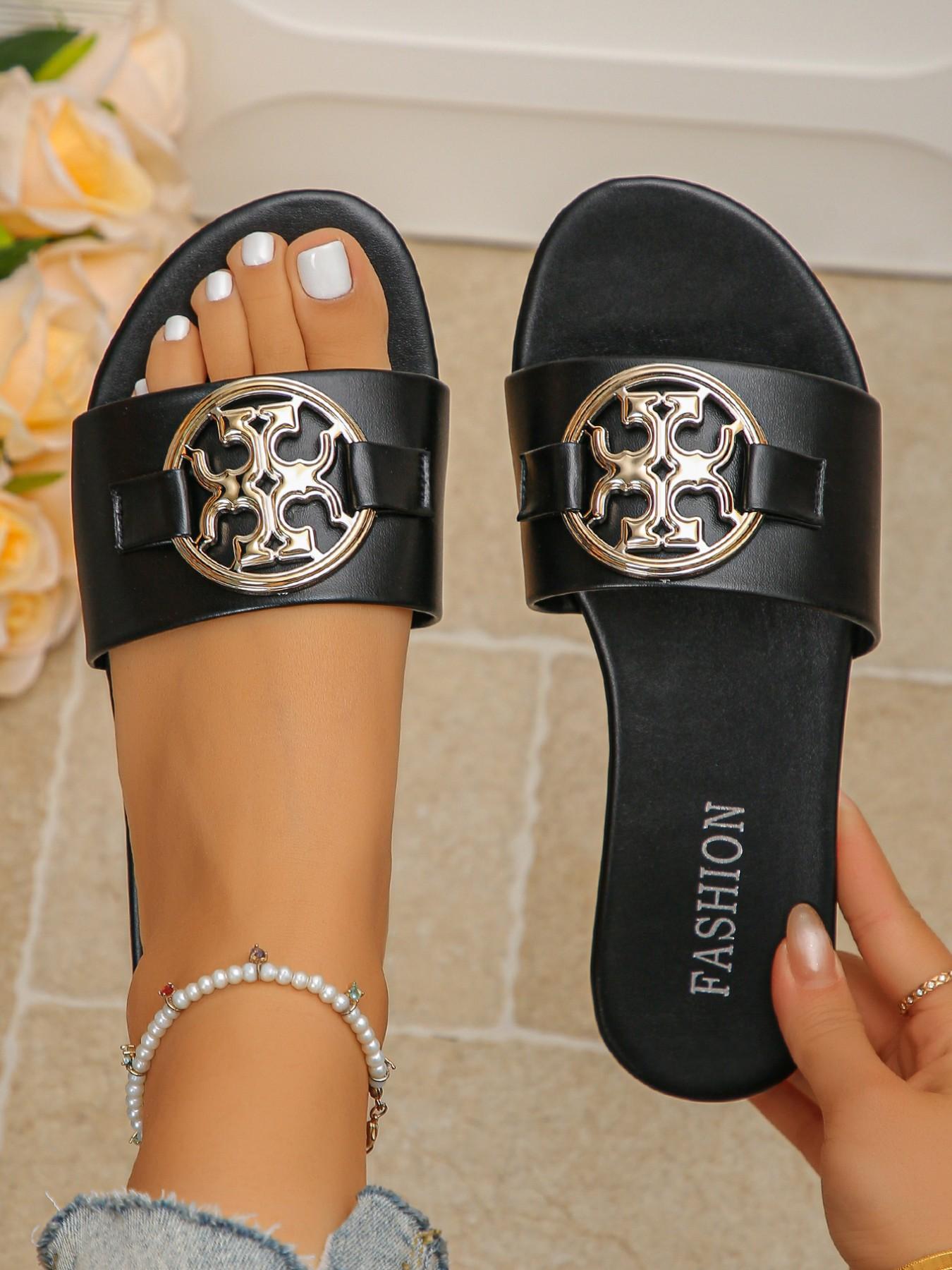 New Women's Flat Sandals, Metal Buckle Design, Rubber Material, Multiple Colors Available, Perfect Gift for Valentine's Day, Casual Comfort Shoes