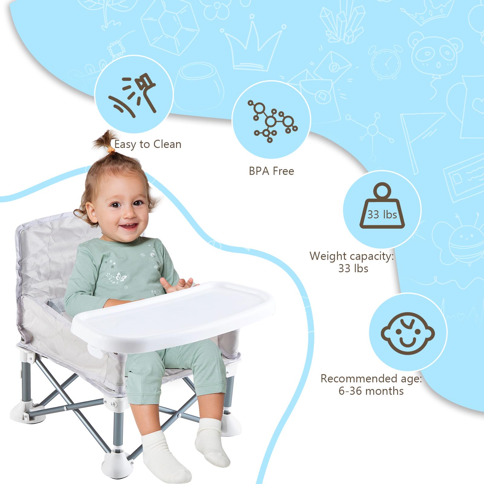 0–18 Months Portable Baby High Chair, Foldable Travel High Chair for Babies & Toddlers, Lightweight Feeding Booster Seat with Tray & Safety Harness, Compact Dining Chair for Home, Restaurant & Outdoor Use