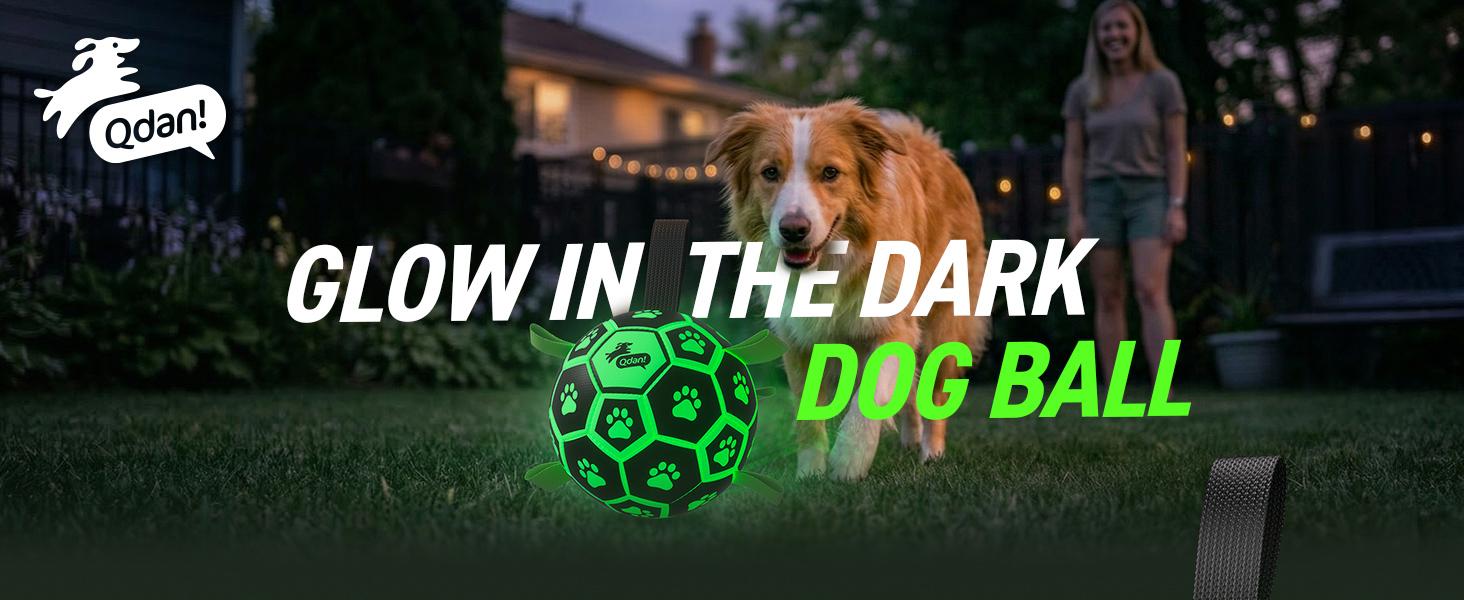 Glow in The Dark Dog Toys Soccer Ball with Straps, Outdoor Interactive Dog Toys Puppy Birthday Gifts, Dog Tug Water Toy, Light Up Dog Balls for Small & Medium Dogs（6 Inch Size 2）