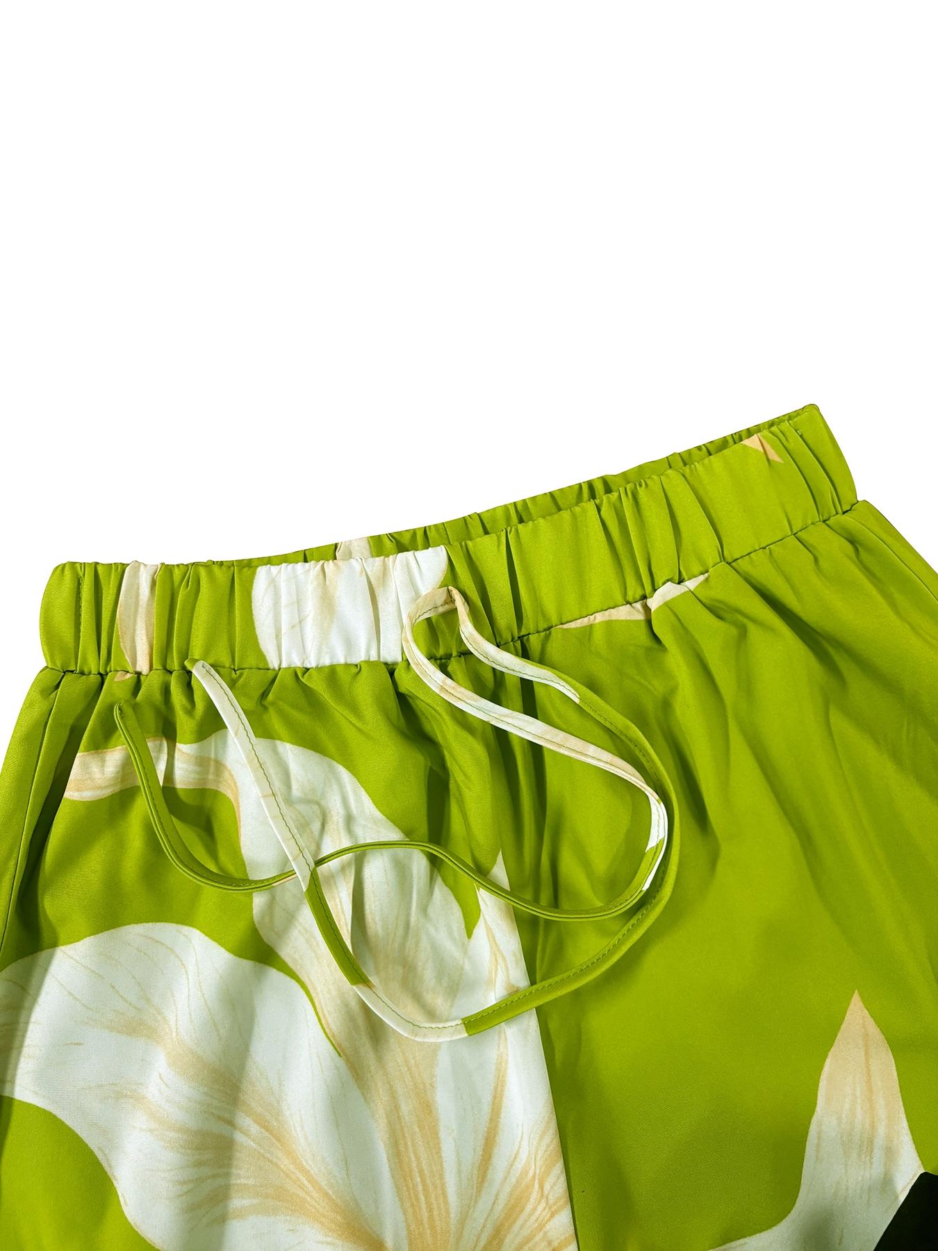 Women's Floral Print Blouse & Tie Front Wide Leg Pants Two-piece Set, Casual V Neck Top & Trousers for Summer, Ladies Clothes for Daily Wear, Womenswear