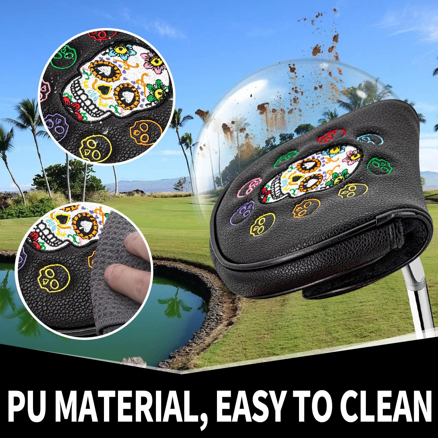 Comedy Skull Golf Putter Head Cover, Half-Moon Mallet Protector, Durable Soft Lining, Unique Spade Eye Design, Ideal Gift for Golf Fans