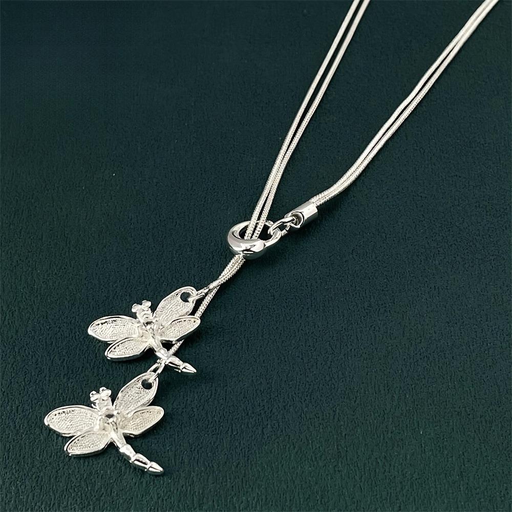 925 Sterling Silver Dragonfly Necklace - Y-Shaped Polished Finish Pendant, Casual Classic Daily Wear Jewelry, Ideal Gift for Holidays, Mother's Day