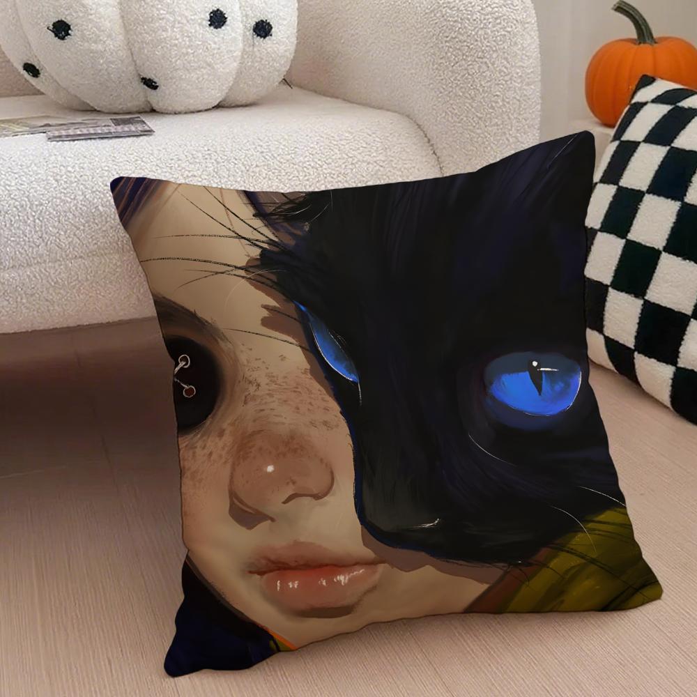 anime hot cute Coraline Pillow Case Anti-dustmite Pillowcase Sofa Cushion Cover with Invisible Zipper Silky Short Plush Polyester Microfiber Fabric White Available in Different Sizes for Home Bed Use