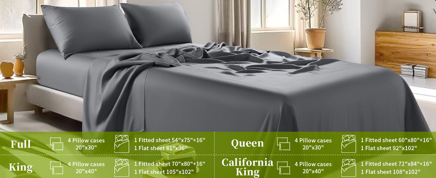Sonoro Kate Pure Bamboo Bed Sheet Set - 4/6 Pieces Soft & Cooling, Organic Viscose Derived from Bamboo, 16 Inch Deep Pockets, Moisture Wicking