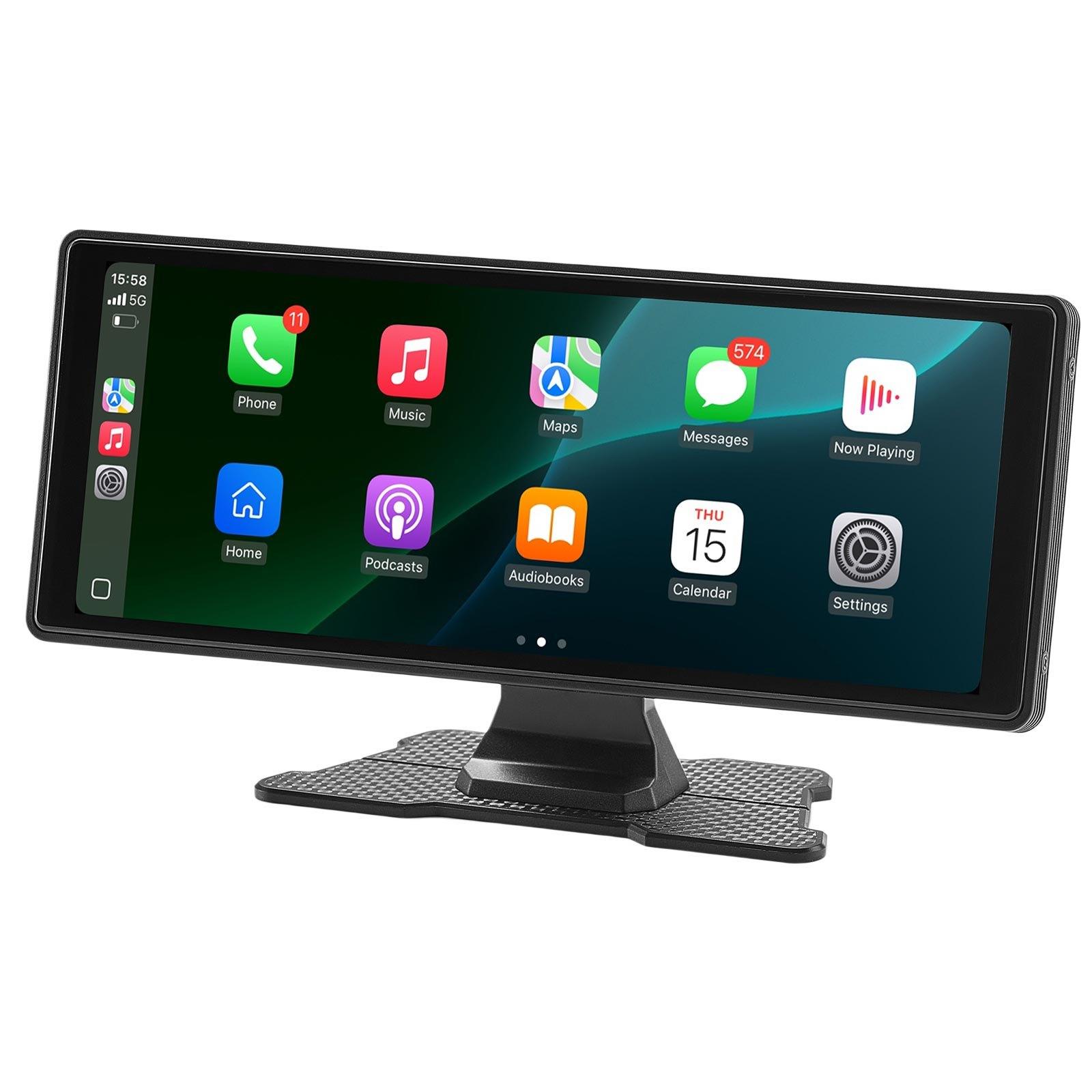 fathersdaygift  VEVOR Wireless Car Stereo, 10-Inch HD Portable Radio Touch Screen with Apple CarPlay and Android Auto, CarPlay Screen with Front Backup Cameras, Voice Control, Mirror Link, Bluetooth, GPS Navigation